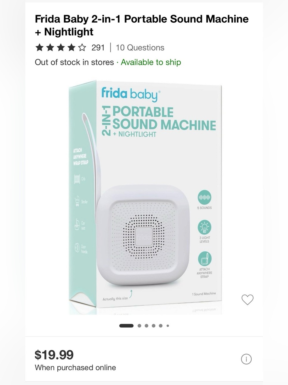 Frida Baby Portable Sound Machine + Nightlight - White